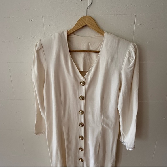 Vintage Cream Button-Front Mini Dress - Picture 2 of 10